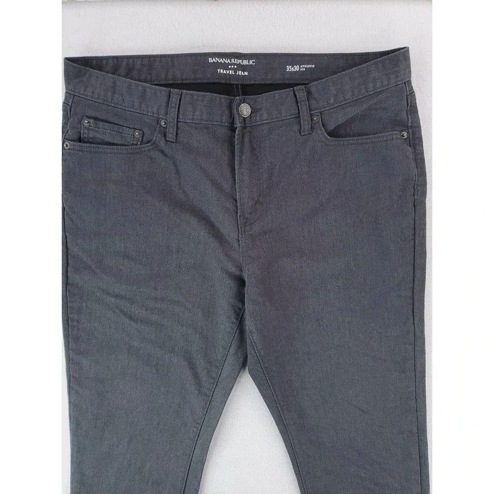 Banana Republic Jeans Men 35x28* Gray Travel Pant Athletic Tapered Stretch Denim